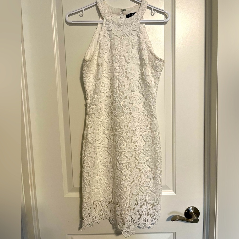 LULU’S white lace high neck midi dress size M